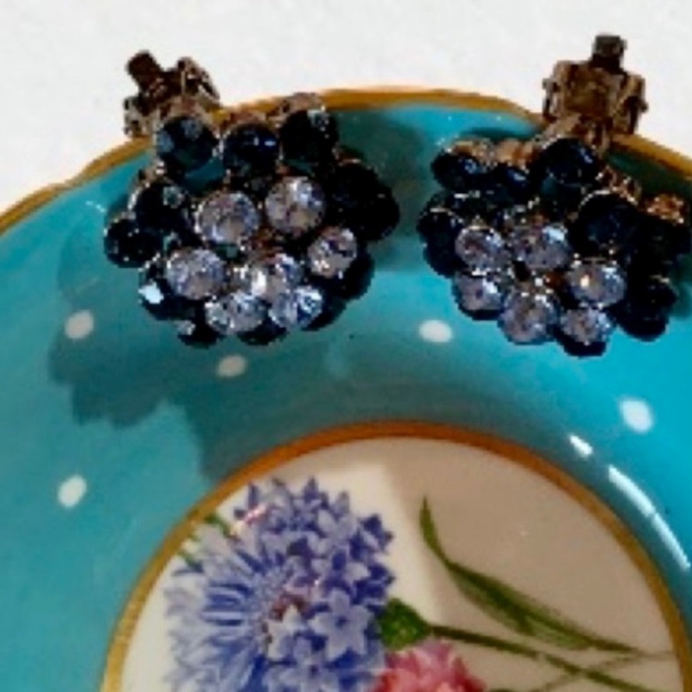 AUSTRIAN Blue Crystal Vintage Earrings